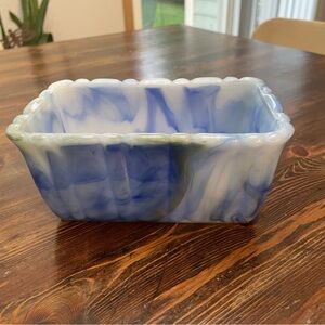 AKRO Agate Blue Swirl Glass Art Dish /Planter - Vintage - #656 Rare